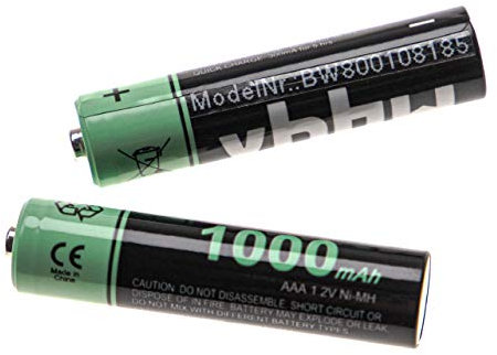 vhbw 2X NI-MH 1000mAh (1.2V) wiederaufladbare Akkus Batterien kompatibel mit Telekom T-Com Sinus 103, 301i, 500i, 501i Ersatz für AAA, Micro, R3, HR03.