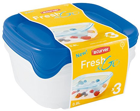 Curver 2045386 Fresh & Go Boîte Fraîcheur Carré Plastique Transparent/Bleu Lot de 3