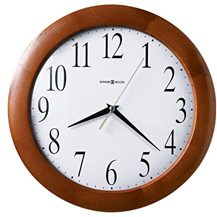 Howard Miller Corporate Wall Clock – Wood Finish, Convex Glass Crystal, Quartz Movement, Arabic Numerals, White Dial, Battery Operated