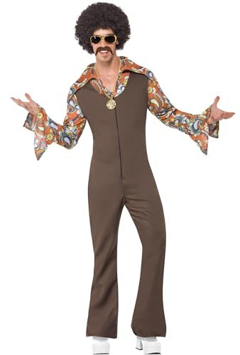 SMIFFYS Costume Groovy Boogie marrone, tuta con camicia Halloween