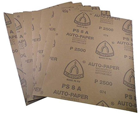 Wasserschleifpapier 10 Blatt P2000/ Maße 230 mm x 280 mm / Nass-Schleifpapier / bestes Oberflächenfinish / flexibles Trägerpapier / kurze Einweichzeiten / optimale Anpassung an die Objektkonturen / hohe Abtragsleistung durch gleichmäßige Rauhtiefe / Aufpolieren mit Hochglanzpolituren / kleine Ausschleifungen von Staubeinschüssen