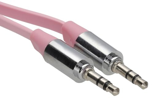 kenable Flat 3.5mm Stereo Jack to Jack Audio Cable Metal Plug AUX Lead Low Loss Copper Wire Pink 2m