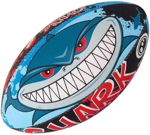 Optimum Shark Attack Midi Rugby Ball Balance and Precision for Top Performance in Training and Gameplay - 2-Ply 410g Ball - Ideal for Accurate Handling and Kicking