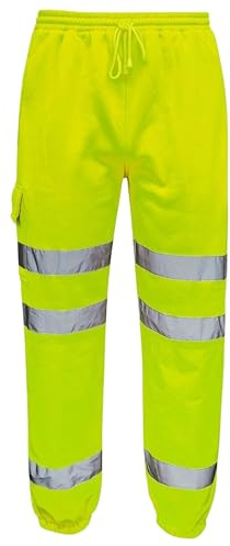 shelikes Men’s Hi Vis Viz Work Trousers Jogging Bottoms Reflective Joggers Sweat Pants Safety High Visibility Combat Trouser Workwear Jogger