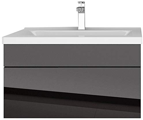 Waschtisch Waschbecken Waschplatz Set hochglanz Schwarz 2 teilig