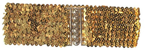 YouU Damen Frauen Elastic Stretch Schnalle Stil Paillettenbesatz Taille Band Gürtel (Gold)