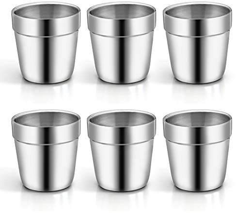 TEAMFAR Set di 6 tazze da caffè in acciaio inox a doppia parete spessa, per casa, feste o campeggio, indistruttibili e riutilizzabili, lavabili in lavastoviglie, 150 ml
