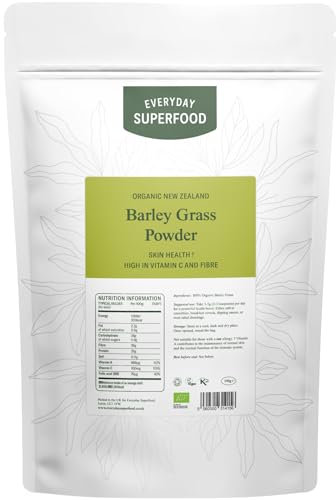 Everyday Superfood Organic New Zealand Barley Grass Powder 190g, Green Fine Milled Barley Grass Ideal in Juice and Smoothies