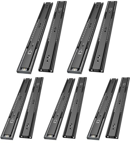 Aolisheng 5 paia guide per cassetti estensione totale guide cassetto chiusura automatica 350 mm, cuscinetti a sfera, fino a 45kg nere