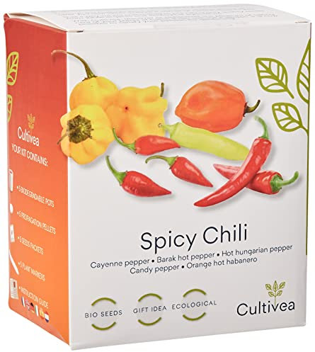 Cultivea Mini - Kit Prêt à Pousser Tomates colorées - Graines 100% biologiques - Jardinez et dégustez - (Black zebra, Green Zebra, Hawaiian Pineaple,Coeur de boeuf, Physalis Ixocarpa) (Piment)