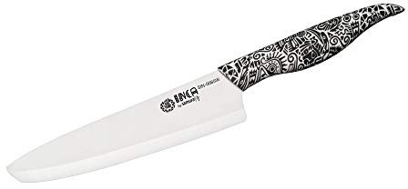 Samura Coltello da cucina INCA da 187 mm con lama in ceramica con zirconi bianchi. Coltello da cucina in acciaio giapponese di alta qualità per tecniche di taglio precise.