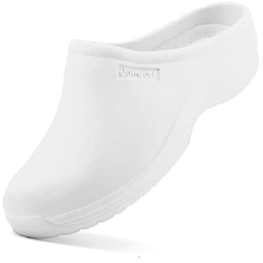 JOMIX Zuecos Sanitarios Hombre Trabajo Hospital Cocina Jardín Zuecos Ergonómicos Goma Eva Fabricados en Europa, Blanco, 42 EU