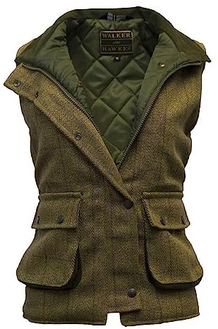 WALKER AND HAWKES - Bayston - Damen Country-Weste aus Tweed - für die Jagd geeignet - Helles Salbeigrün - EU 48 (UK 20)