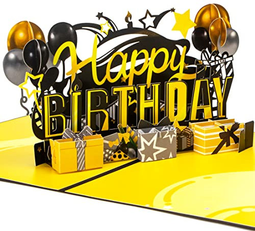 Ribbli geburtstagskarten pop up karte geburtstag Happy Birthday 3d geburtstagskarte in Schwarz und Gold für mann, mit Umschlag