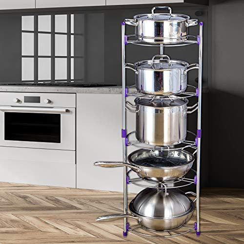 Labtec Pfannenhalter Edelstahl 5 Etagen, Topf Organizer Pfannen Organizer Höhenverstellbar Pfannenregal Robuste Topfregal Freistehender Pfannenständer für Küche Ecke