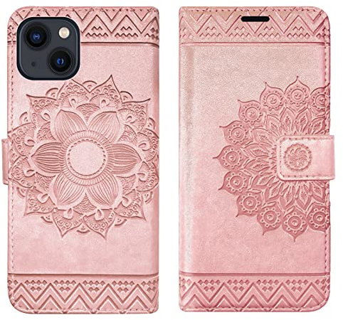 Hülle Kompatibel mit Apple iPhone 13 | Klapphülle Schutzhülle mit Kartenfächer Kompatibel für iPhone 13 | Magnetverschluss Flip Case | Rosegold