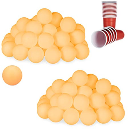 Relaxdays 96 x Beer Pong Bälle, Tischtennisbälle aus Kunststoff, für Bierpong, ohne Aufdruck, Ping Pong Bälle, Ø 38 mm, orange