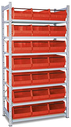 BRB Fächerregal mit 21 Sichtboxen LB 2T, verzinkt, BxTxH 1070 x 515 x 2000 mm, 7 Böden