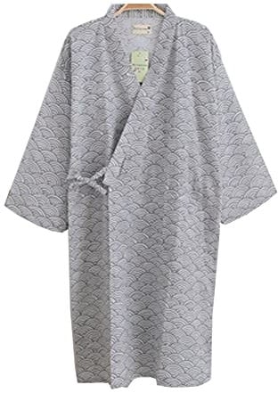 Maya Star Kimono Estivo Sottile in Stile Giapponese Pigiama Confortevole Traspirante Garza di Cotone Camicia da Notte Vestito fumante Accogliente casa Indossare Taglia L per Uomo (Grigio Chiaro)
