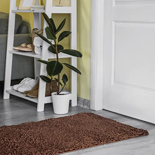 Shaggy Läufer nach Maß Einfarbig - Hochflor Langflor Flauschig Teppichläufer für Flur Schlafzimmer Küche - Teppich Set Läuferset in Versch. Größen und Farben Braun Dunkelbraun 100 x 100 cm
