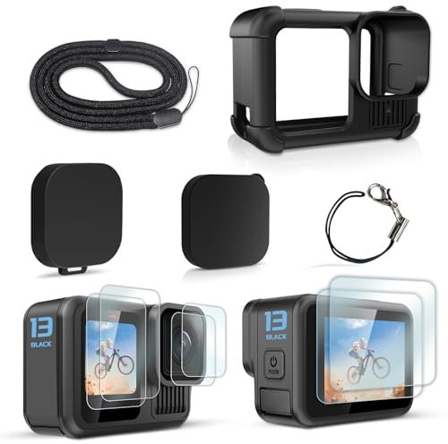 FiTSTILL Black Silicone Protection Kit for Go Pro Hero 13 Black, Silicone Lens Cover, Screen Protector and Adjustable Strap, Accessory Kit for Go Pro Hero 13 Black
