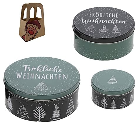 Geschenkset Keksdose Plätzchendose Metalldose 3er Set Fröhliche Weihnachten Weihnachten mit süßer Rentier Mini-Geschenktasche