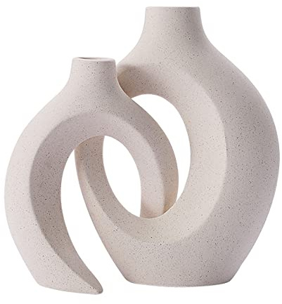 Pcscevcr Moderne Keramikvase 2er Set, nordische hohle Donut-Vase, dekorative Statue Kunstvase, Blumenarrangement Behälter Desktop Ornament, für Hochzeit Party Home Decor