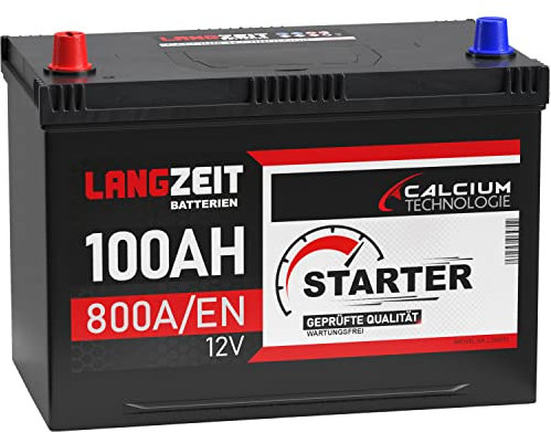 LANGZEIT ASIA Autobatterie 100Ah 12V 800A/EN ASIA Batterie Plus-Pol Links 30% mehr Startleistung ersetzt 95Ah 90Ah