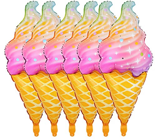6 Stück Regenbogenfarben, Eiscreme-Folienballons, Partyzubehör, Dekorationen, Essen, Sommer, Strand, Babyparty, Geburtstagsparty, Dekorationen, Kegelballon, Süßigkeitenballons, 94 cm