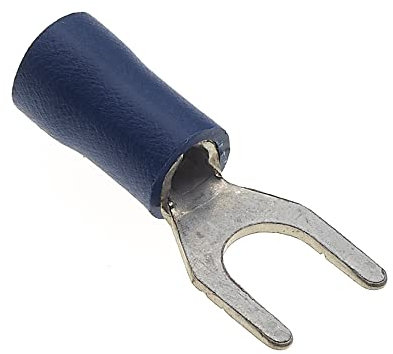 Fork Crimp Terminal, Pack Of 100 - Blue, 24A, 5mm - Heat Shrink Fork Connectors, Tinned Copper Connectors, Insulated U-Type Wire Terminals