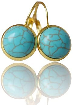 Türkis Ohrringe, blauer Edelstein vergoldete Edelstahl Ohrringe, 10mm, Blau, rund, Ohrhänger Stein, Lever-back, Hängeohrringe, Türkis Schmuck