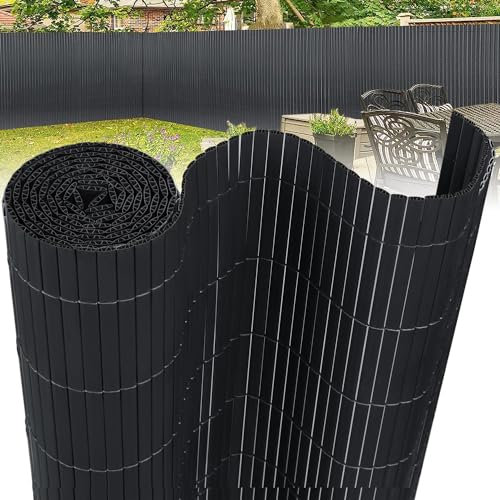 ACXIN PVC Sichtschutzmatte, Doppelte Verstärkung Sichtschutz Wetterfest Sichtschutzzaun mit Kabelbindern, Balkonverkleidung Windschutz Verstärkte Lamellen, Anthrazit, 180 * 1000cm