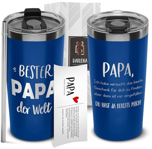 Darlena Tasse isotherme « Bester Papa » - Cadeau pour papa pour un anniversaire, la fête des pères ou Noël - Tasse à café à emporter avec inscription en allemand - Idée cadeau amusante - 500 ml