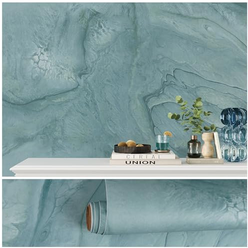 VEELIKE Papier Peint Marbre Blu Vintage Papier Adhesif Marbre Papier Peint Cuisine Lavable Mural Papier Peint Adhesif Mural Salon Épaissir Papier Autocollant Decoratif Salle de Bain 40cm×300cm
