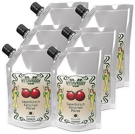 VITAVEGGY SAUERKIRSCHEN-PÜREE 6x1kg Fruchtpüree aus Sauerkirschen von Food-United sour-cherry-puree für Kirschsaft Sauerkirsch-Smoothie Kirschen-Cocktails ohne Aroma- und Konservierungsmittel (6)