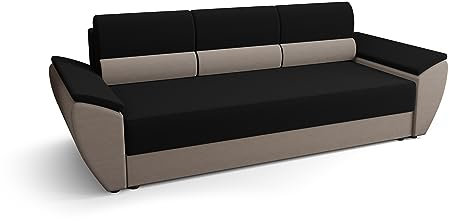 ALTDECOR Wohnzimmer Couch mit Schlaffunktion, Polstercouch rückenecht gepolstert, ideal als Gästebett - REB-BIS - 240x80x78 cm Schwarz/Beige