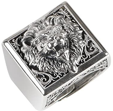 Dsnyu Herren Ringe Löwe, Sterling Silber Ring Vintage Löwenkopf Silber Größe Verstellbar für Hochzeit Verlobung