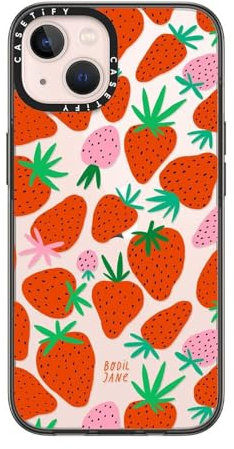 CASETiFY Compact iPhone 13 Case [2X Military Grade Drop Tested / 4ft Drop Protection] - STRAWBERRIES - Clear Black
