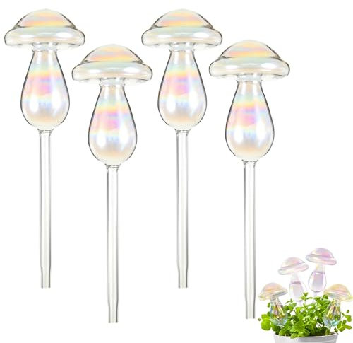 Gießkugeln 4 Stück Große Bunte Bewässerungskugeln Dosierte Bewässerung Wassertropfen Pilz Selbstbewässernde Glühbirnen für Zimmerpflanzen Garten Balkon Deko