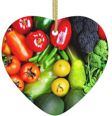Frisches Gemüse Obst Druck Niedliche Weihnachten Keramik Ornamente Herz Weihnachtsbaum Hängende Dekorationen Xmas Ornamente