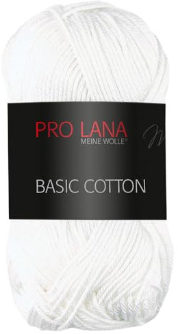 Frida's Wollhaus Pro Lana 50 g Basic Cotton Baumwolle Stricken Häkeln Wolle Basic-Garn 64 Farben (01 | Weiß)