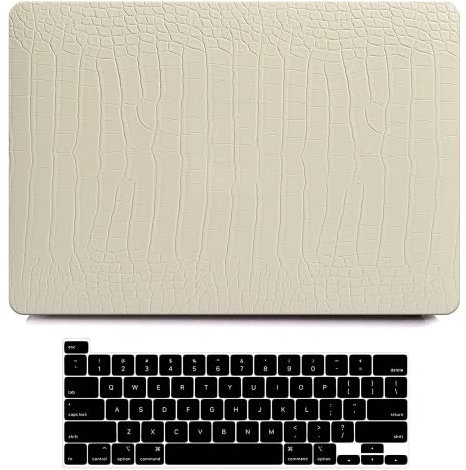 AUSMIX Hülle Case Kompatibel mit MacBook Pro 13 Zoll 2024 2023 2022 2021-2016 M2 M1 A2338 A2289 A2251 A2159 A1989 A1706 A1708 mit/ohne Touch Bar,Premium Leder Kunststoff Hard Case，Krokodil Pudding