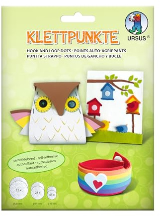 Ursus 44090001 - Klettpunkte, selbstklebende Klettverschlusspunkte in 3 Größen (Ø 10 - 20 mm), Weiß, 84 Paare