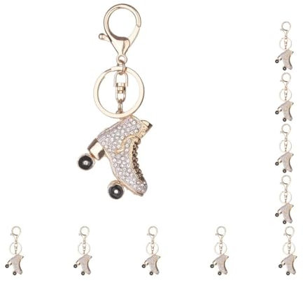 Paowsietiviity Portachiavi a forma di scarpa con pattini a rotelle, ciondolo per borsa, portachiavi con strass, rosa, Set da 10 (bianco), as description