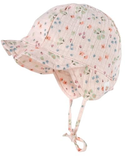 maximo GOTS Baby Girl-Schildmütze Musselinstoff, Bindeband, 39 blassrosa-blümchen
