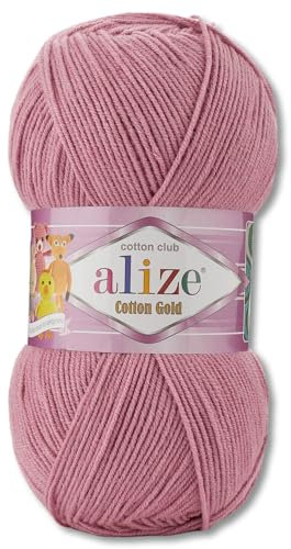 Frida's Wollhaus Alize 100 g Cotton Gold Wolle Sommerwolle Garn Baumwolle Amigurumi 65 Farben (676 | Alte | Rose)