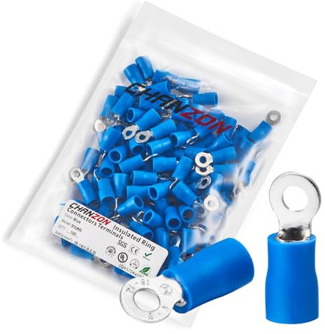 Chanzon 100 pz Terminali ad Anello Blu - #4 M3 - Connettore per Cavo con Occhiello in PVC Isolato UL 16-14 AWG Connettore a Crimpare Elettrico per Auto Stereo per Camion Barca