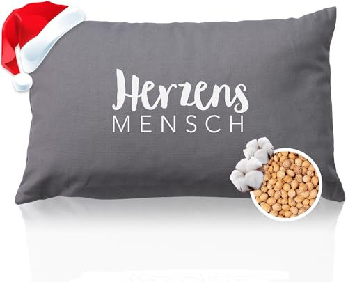 HERBALIND Kirschkernkissen HERZENSMENSCH – Wärmekissen für Mikrowelle als wärmendes persönliches Geschenk für geliebte Menschen - Geschenke zum Geburtstag Muttertag Vatertag - Grau 30x20 cm