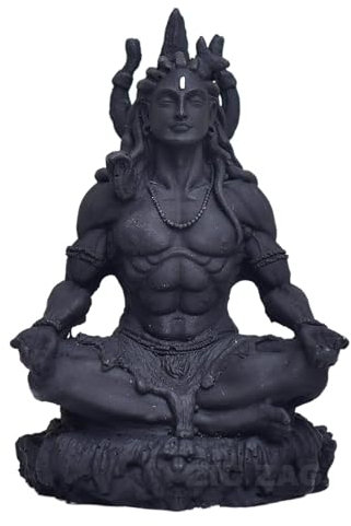 Zig Zag Mahayogi Shiva Skulptur – 8,9 cm Shiv Shankar Bholenath Mahadev Harzstatue für Auto Armaturenbrett, Zuhause, Büro, Schwarz