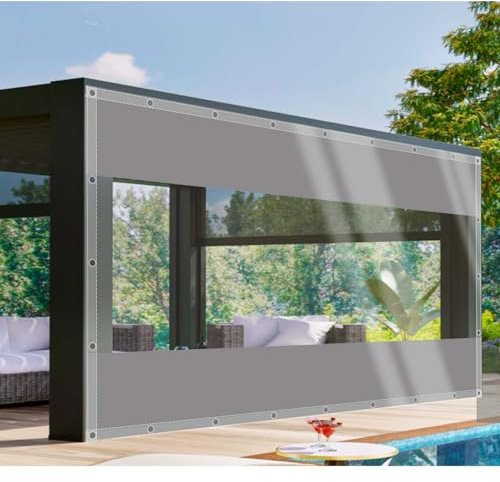 CAQXAQP Clear PVC Tarpaulin Transparent Patio Waterproof Tarp,0.5mm Thick Clear Pergola Sides Tarpaulin 1mx1m Winter Gazebo Rain Cover with Eyelet for Balcony Protection Garden